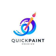 Fototapeta premium shiny and colorful letter Q and P with paintbrush and splashes color paint for digital painting application, software or education logo