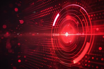 Fototapeta premium Glowing red target with concentric circles and a crosshair, digital background with dotted patterns, futuristic and hightech, intense and precise design