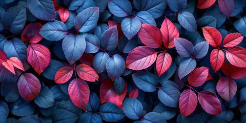 Vivid Contrast of Blue and Red Leaves. A rich tapestry of blue and red leaves creates a stunning visual contrast, showcasing the vibrant and dynamic range of nature's palette.