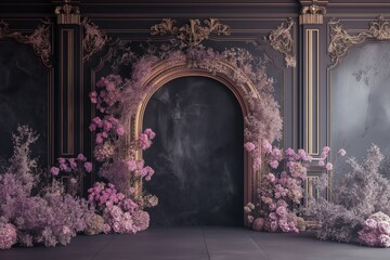 Luxurious dark room with floral decorations