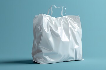 A white bag on a blue surface