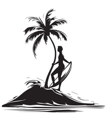 Silhouette surfing board on the beach black color only