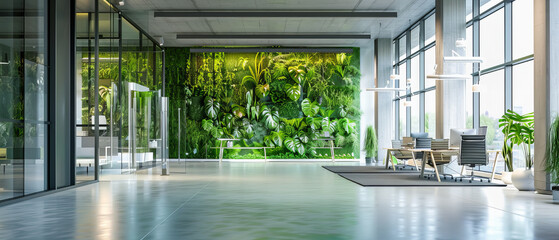 A moder green sustainable in office. Eco-Friendly open plan modern.