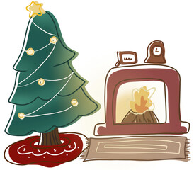 Christmas and fireplace in the house