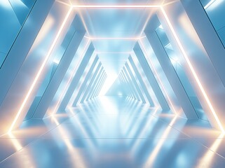 Futuristic illuminated corridor with blue lights