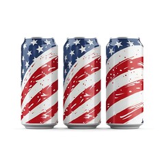 AI generated illustration of cans of soda with the American flag on a white background