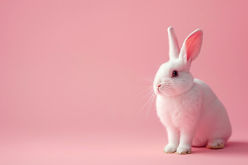Obraz premium Easter bunny rabbit on pink background. Easter holiday concept.