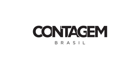 Contagem in the Brasil emblem. The design features a geometric style, vector illustration with bold typography in a modern font. The graphic slogan lettering.