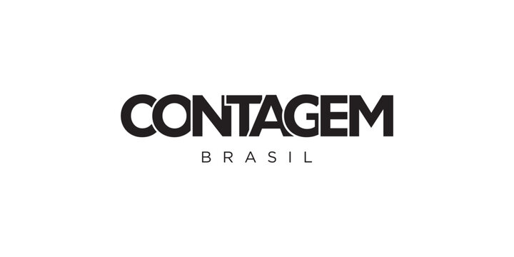 Contagem in the Brasil emblem. The design features a geometric style, vector illustration with bold typography in a modern font. The graphic slogan lettering.