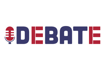 Modern and minimalist graphic for a debate event, featuring the word 