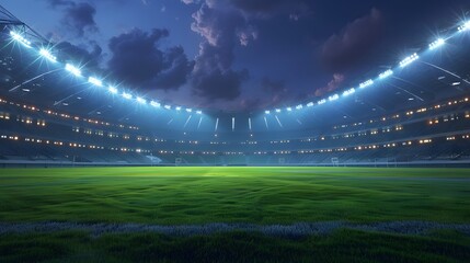 a large and empty sports stadium at night