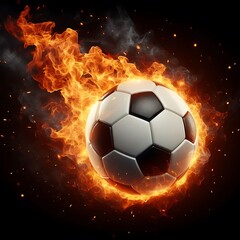 Fototapeta premium Soccer Ball Flying on Fire, Isolated on Black Background