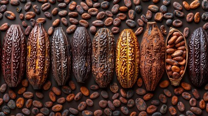 Half of cocoa pod with beans