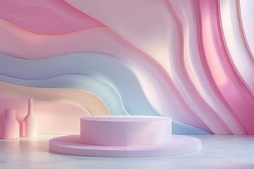 Pastel colors podium for product presentation.