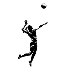 Volleyball player, woman, female team sport athlete, isolated vector silhouette