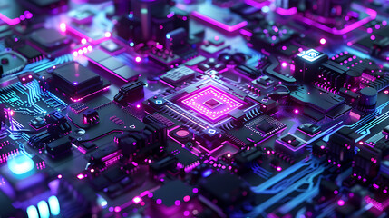 Fototapeta premium Detailed Close-Up of Modern High-Tech Motherboard with Circuitry and Components