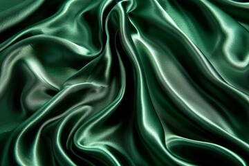 Obraz premium Luxurious green silk fabric with wavy satin texture and lustrous drape for elegant background