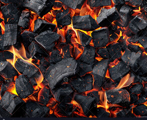 Charcoal For Barbecue Background With blue Flames