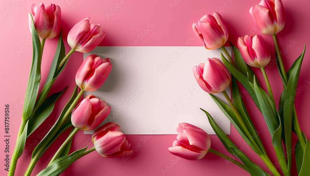 Canvas Prints blank card with tulips on pink background, in the style of post-minimalism