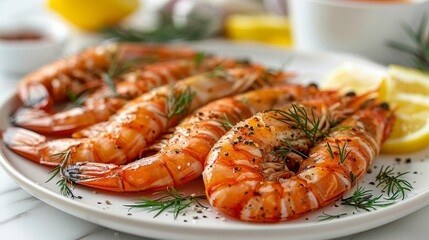 Fresh Cooked Shrimp on Plate. Generative ai
