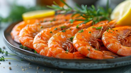Fresh Cooked Shrimp on Plate. Generative ai