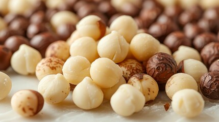 Assorted Macadamia Nuts on White Background. Generative ai