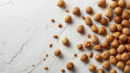 Scattered Peanuts and Crumbs on White Background. Generative ai