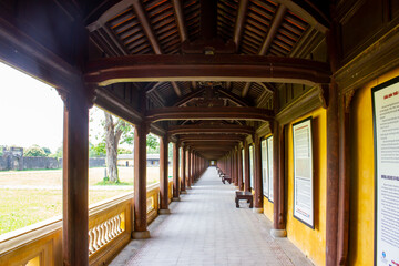 Inside Of Long Corridor In Hue Imperial Citadel, Vietnam. Hue Imperial Citadel, A UNESCO Cultural Heritage Is A Major Tourist Destination In Vietnam. 