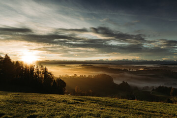 Autumn Sunrise over Emmental Valley with Bernese Alps View from Lueg