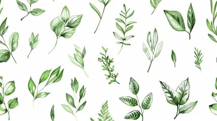Green plant and leafs pattern. Pencil, hand drawn natural illustration. Simple organic plants design. Botany vintage graphic art. 4k wallpaper, background. Simple, minimal, clean design.