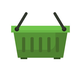 Vector illustration of a bright green shopping basket icon on a plain white background.