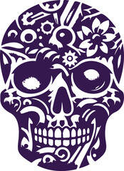 Vector illustration of a skull with flower decorations in stencil art