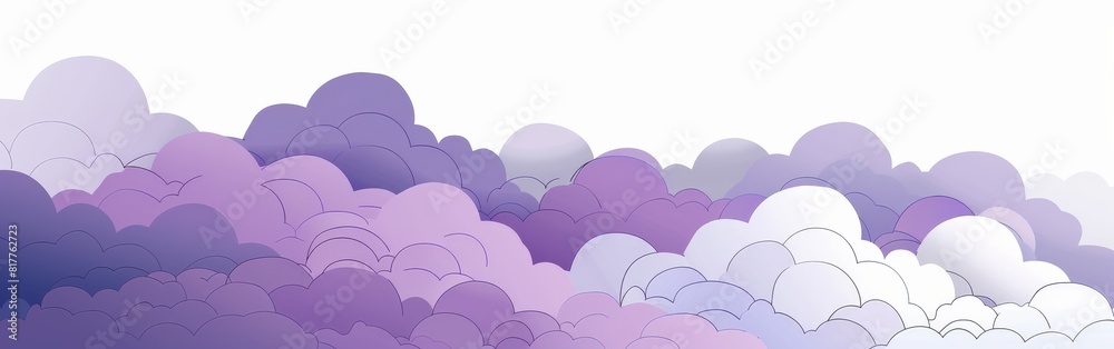 Poster a purple sky with clouds and a white background. the sky is filled with clouds of different sizes an