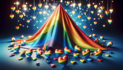 Regenbogenfahne als Zelt mit vielen Herzen , LGBT Community, pride, CSD