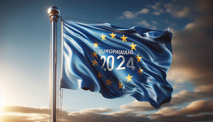 Europafahne mit der Aufschrift "Europawahl 2024" weht im Wind