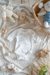 baby white clothes top view. selective focus