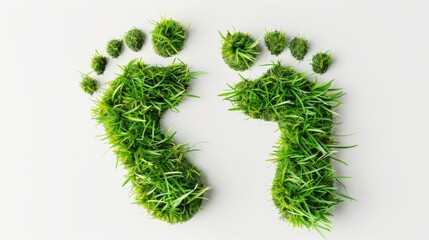 A pair of feet made of grass. The grass is green and the feet are shaped like the real thing