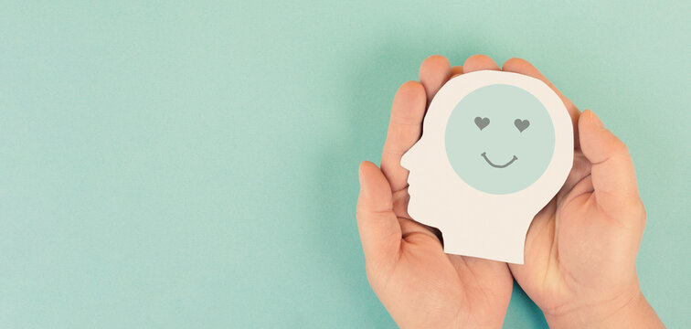 Happy smiling face, love and emotion, mental health concept, positive thinking mind and attitude, support and self esteem