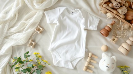 baby white clothes top view. selective focus