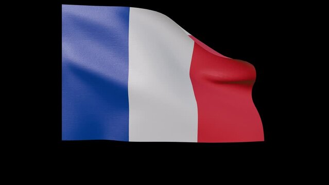 french flag 4k 3d render of a waving banner fluttering in the wind. No flagpole with transparent alpha channel mask for free space and isolated background symbolises france country nation