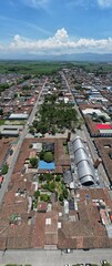 an aerial view shows the buildings and parking lot for parking on both sides of a