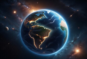 Planet earth in the galaxy, ai generated fantasy illustration. Ai midjourney generated illustration...