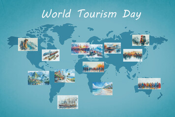 World tourism day, travel around the world, lifestyle and freedom, holiday destination, famous sightseeing attractions