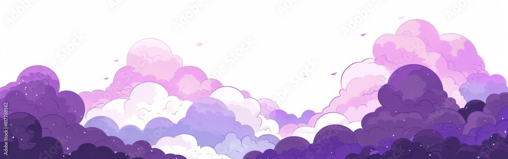 Poster a sky with purple clouds and a white background. the sky is filled with clouds and the colors are ve