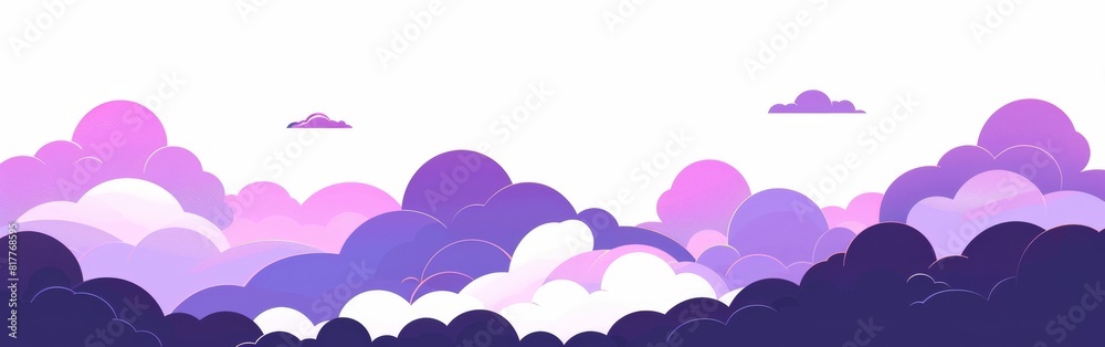 Poster A sky with purple clouds and a white background. The sky is filled with clouds of different sizes and shapes. The clouds are scattered throughout the sky, with some closer to the top