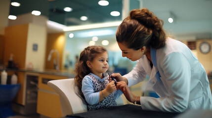 Dermatologist Examines Young Child's Birthmark in Modern Medical Office