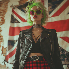Punk girl on the background of the British flag 