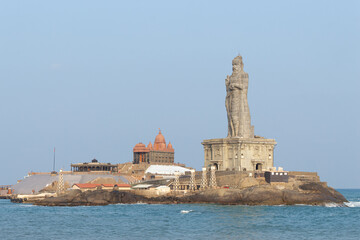 Beautiful View of Sri Vivekananda Rock Memorial and Thiruvalluvar Statue, Kanyakumari, Tamil Nadu, India. 