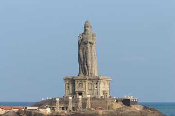 Beautiful Statue of Tamil Poet and Philosopher Thiruvalluvar, built in sea of 41meter Tall, Kanyakumari, Tamil Nadu, India.