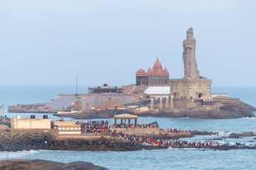 Beautiful View of Sri Vivekananda Rock Memorial and Thiruvalluvar Statue, Kanyakumari, Tamil Nadu, India. 